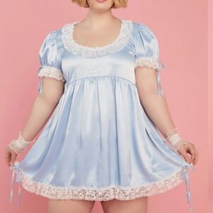 Plus size sugar thrills satin lace ruffle babydoll dress dollskill